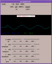 Figure 3. Lock nucleus FID. Lock carrier frequency does not "match" magnetic field (no equal nuclear larmor frequency), as FID frequency is non-zero. "Z0" needs adjustment.